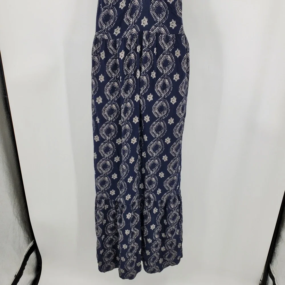 Abercrombie & Fitch Navy Blue Printed Tiered T-Back Maxi Dress Med Boho Cottage